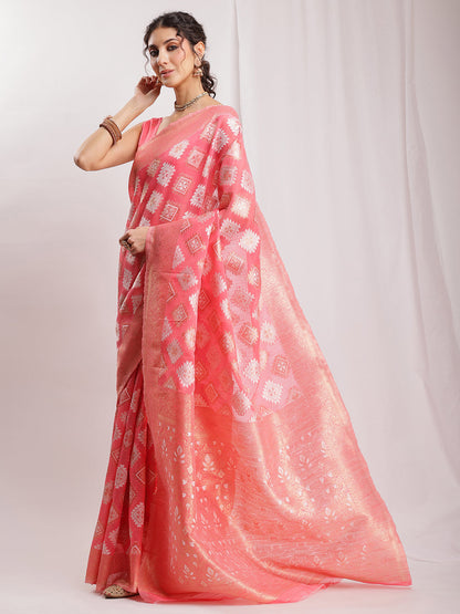 Janasya Navy Blue Silk Blend Geometric Jacquard Saree