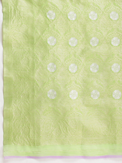 Janasya Green Silk Blend Geometric Jacquard Saree