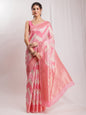 Janasya Peach Silk Blend Geometric Jacquard Saree