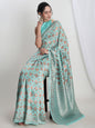 Janasya Light Blue Silk Blend Geometric Jacquard Saree