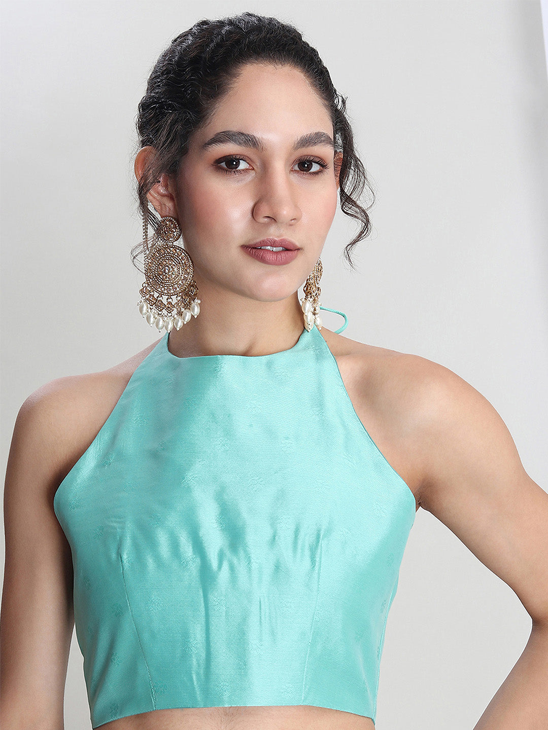 Janasya Light Blue Silk Blend Geometric Jacquard Saree