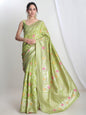Janasya Green Silk Blend Floral Jacquard Saree