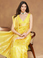 Janasya Yellow Silk Blend Floral Jacquard Saree