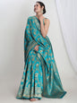 Janasya Teal Blue Silk Blend Floral Jacquard Saree