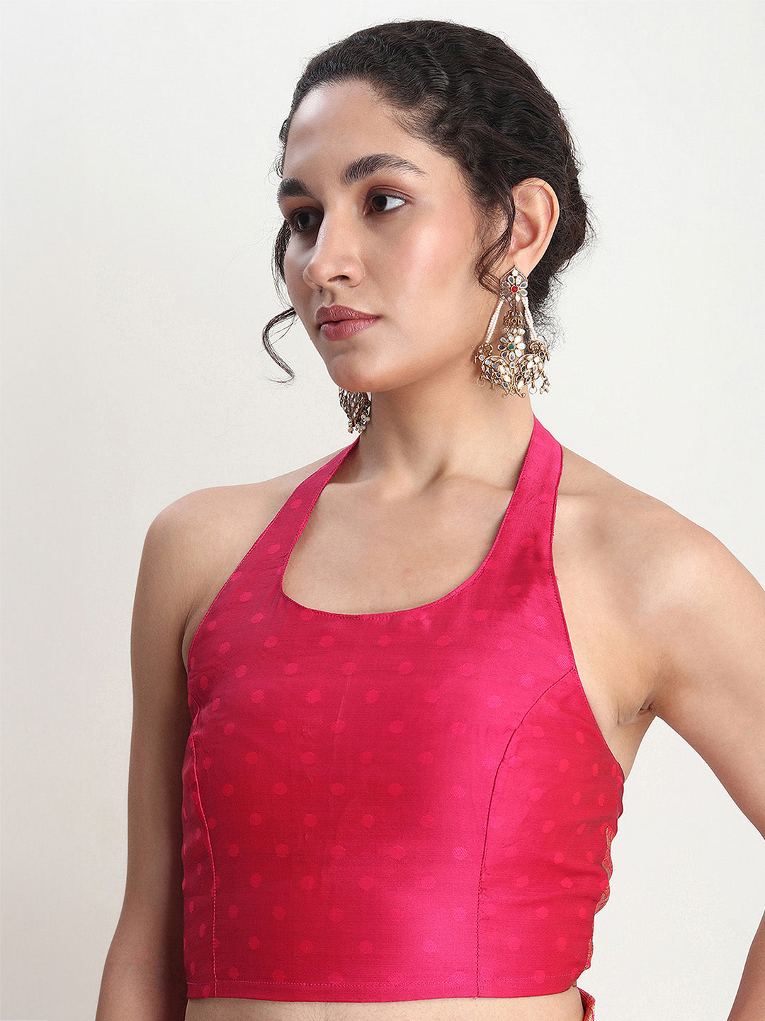Janasya Pink Silk Blend Floral Jacquard Saree