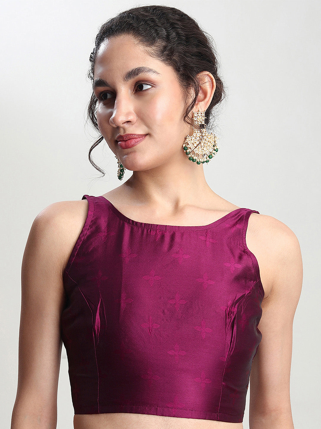 Janasya Purple Silk Blend Floral Jacquard Saree