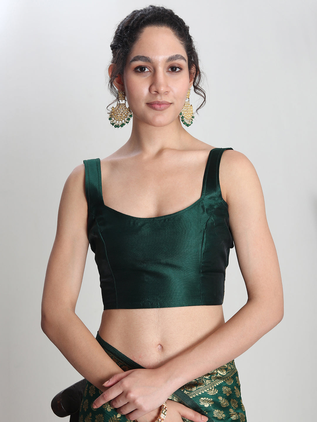 Janasya Dark Green Silk Blend Floral Jacquard Saree