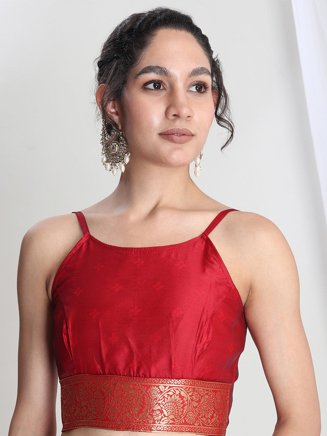 Janasya Red Silk Blend Floral Jacquard Saree