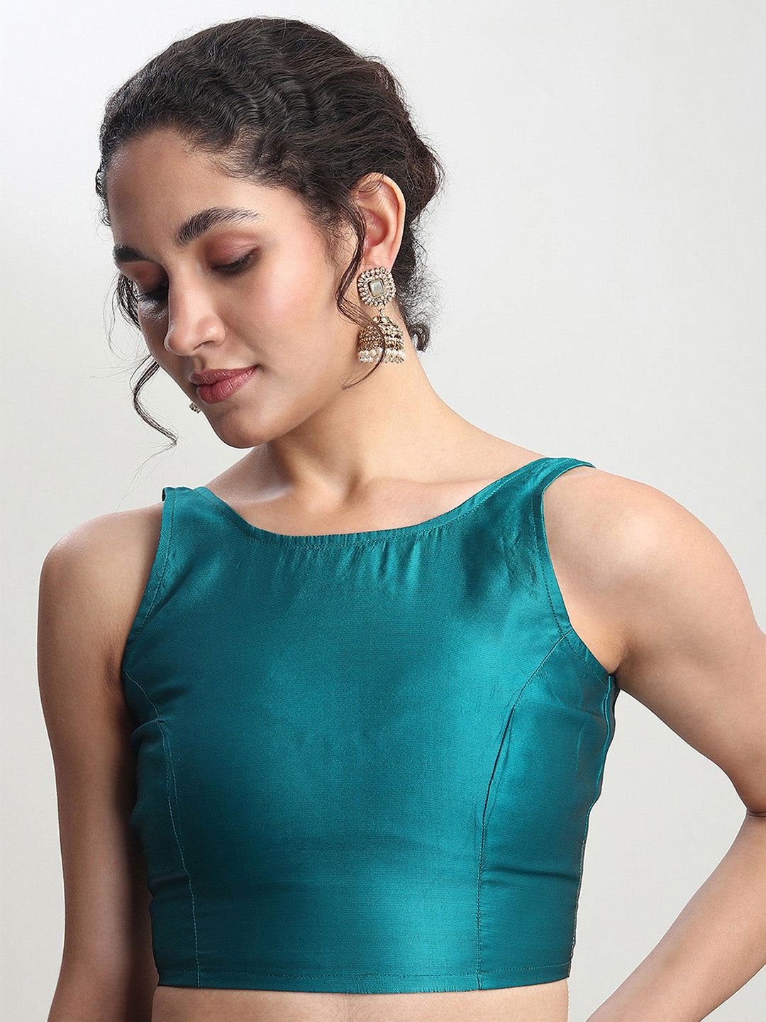 Janasya Turquoise Silk Blend Ethnic Motifs Jacquard Saree