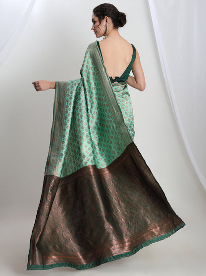 Janasya Light Green Silk Blend Ethnic Motifs Jacquard Saree