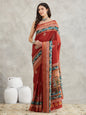Janasya Rust Silk Blend Paisley Printed Saree
