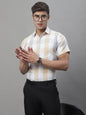 Jainish Men's Pure Cotton Checked Formal Shirts - Cream
