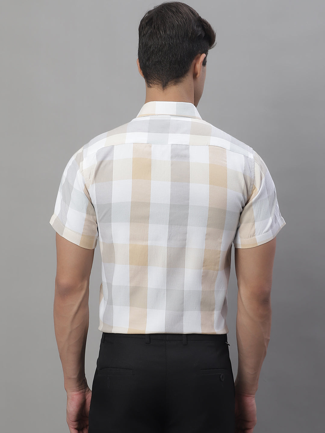 Jainish Men's Pure Cotton Checked Formal Shirts - Cream