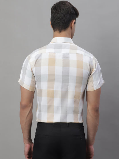 Jainish Men's Pure Cotton Checked Formal Shirts - Cream