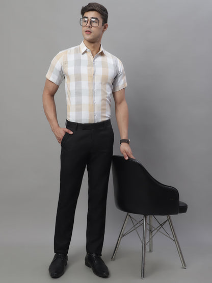 Jainish Men's Pure Cotton Checked Formal Shirts - Cream