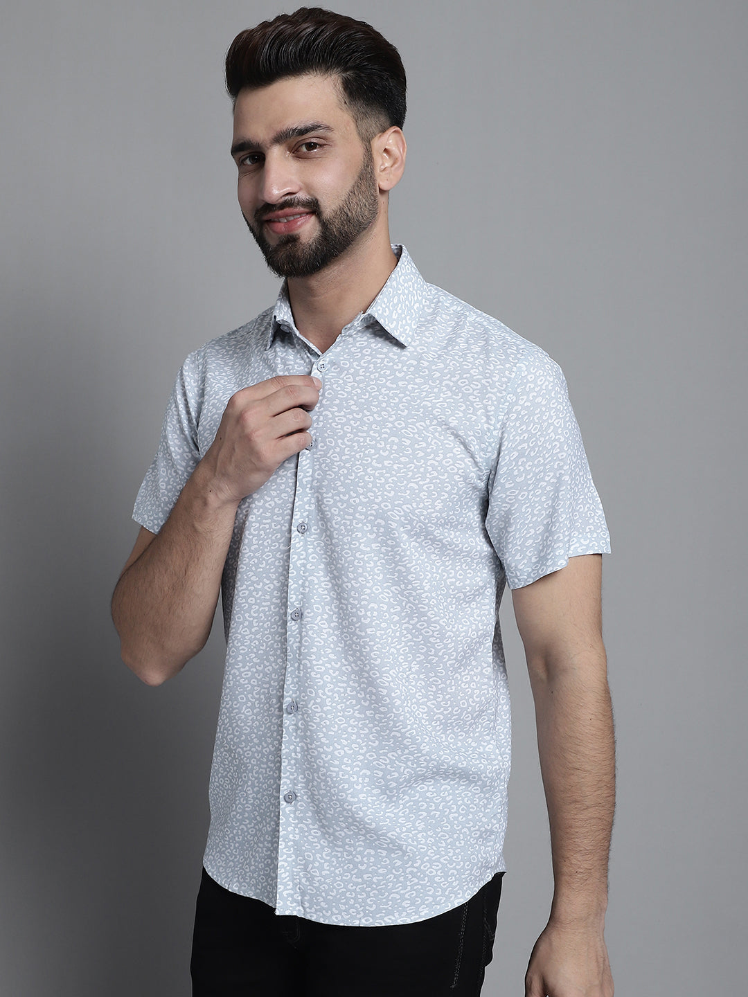 Jainish Men's Printed Casual Shirt - Light-Grey