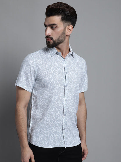 Jainish Men's Printed Casual Shirt - Light-Grey