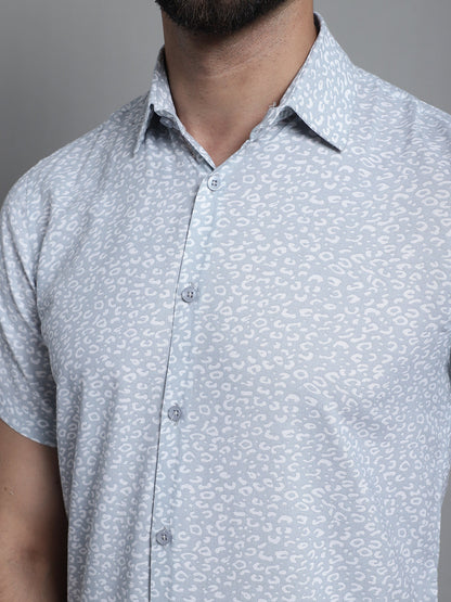 Jainish Men's Printed Casual Shirt - Light-Grey