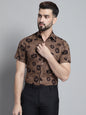 Jainish Men's Floral Printed Formal Shirt - Brown