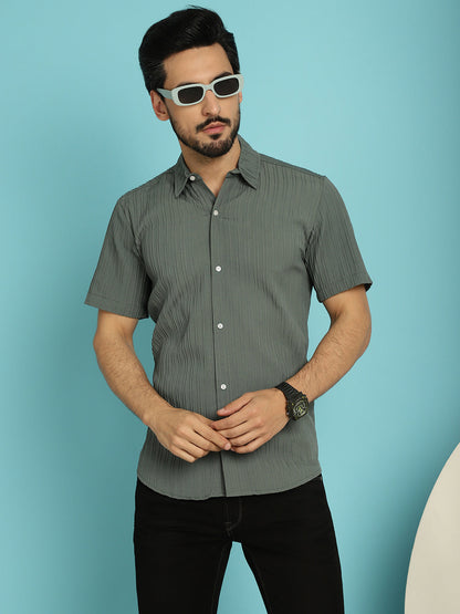 Indian Needle Men's Striped Casual Shirt - Grey