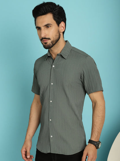 Indian Needle Men's Striped Casual Shirt - Grey
