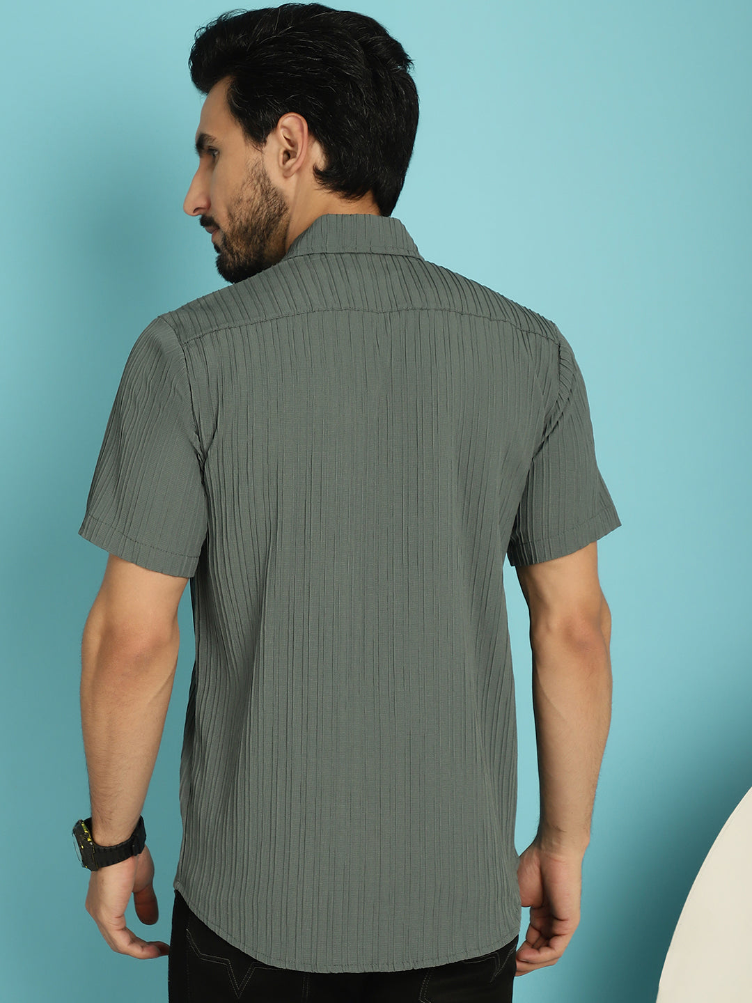 Indian Needle Men's Striped Casual Shirt - Grey