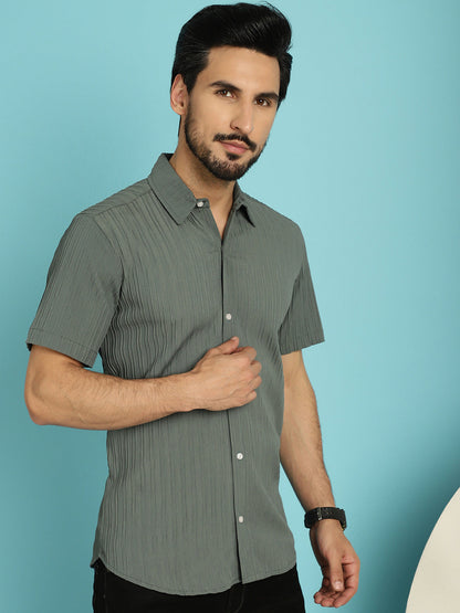 Indian Needle Men's Striped Casual Shirt - Grey