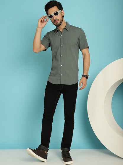 Indian Needle Men's Striped Casual Shirt - Grey