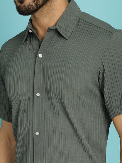 Indian Needle Men's Striped Casual Shirt - Grey