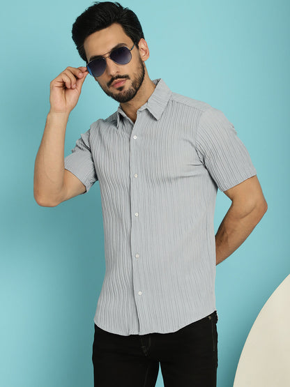 Indian Needle Men's Striped Casual Shirt - Light-Grey