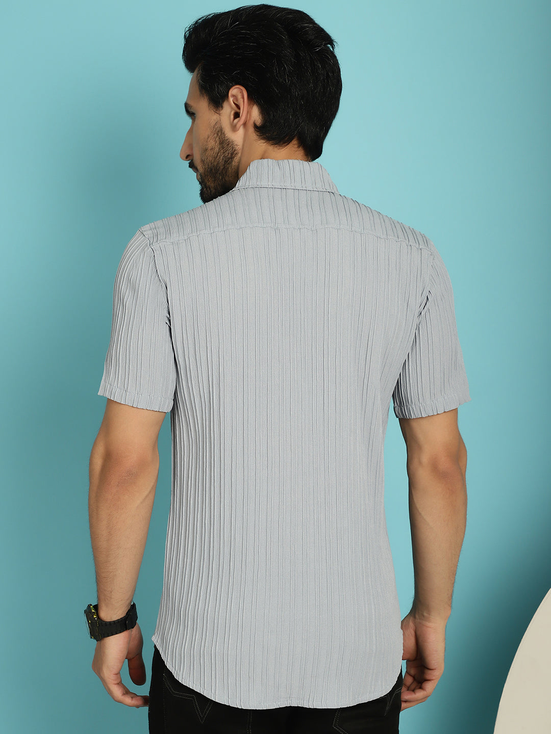 Indian Needle Men's Striped Casual Shirt - Light-Grey