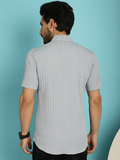 Indian Needle Men's Striped Casual Shirt - Light-Grey