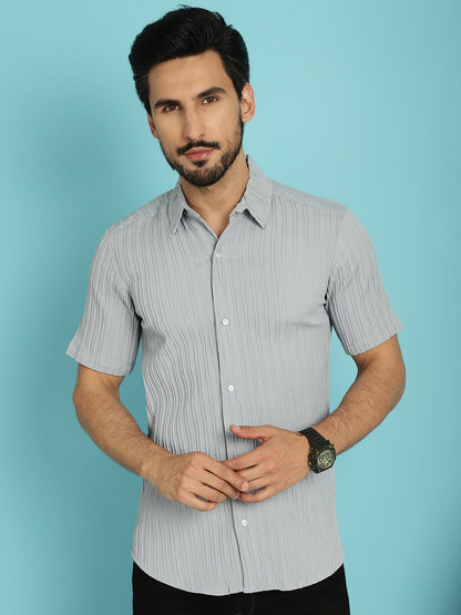 Indian Needle Men's Striped Casual Shirt - Light-Grey
