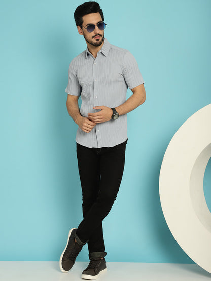Indian Needle Men's Striped Casual Shirt - Light-Grey