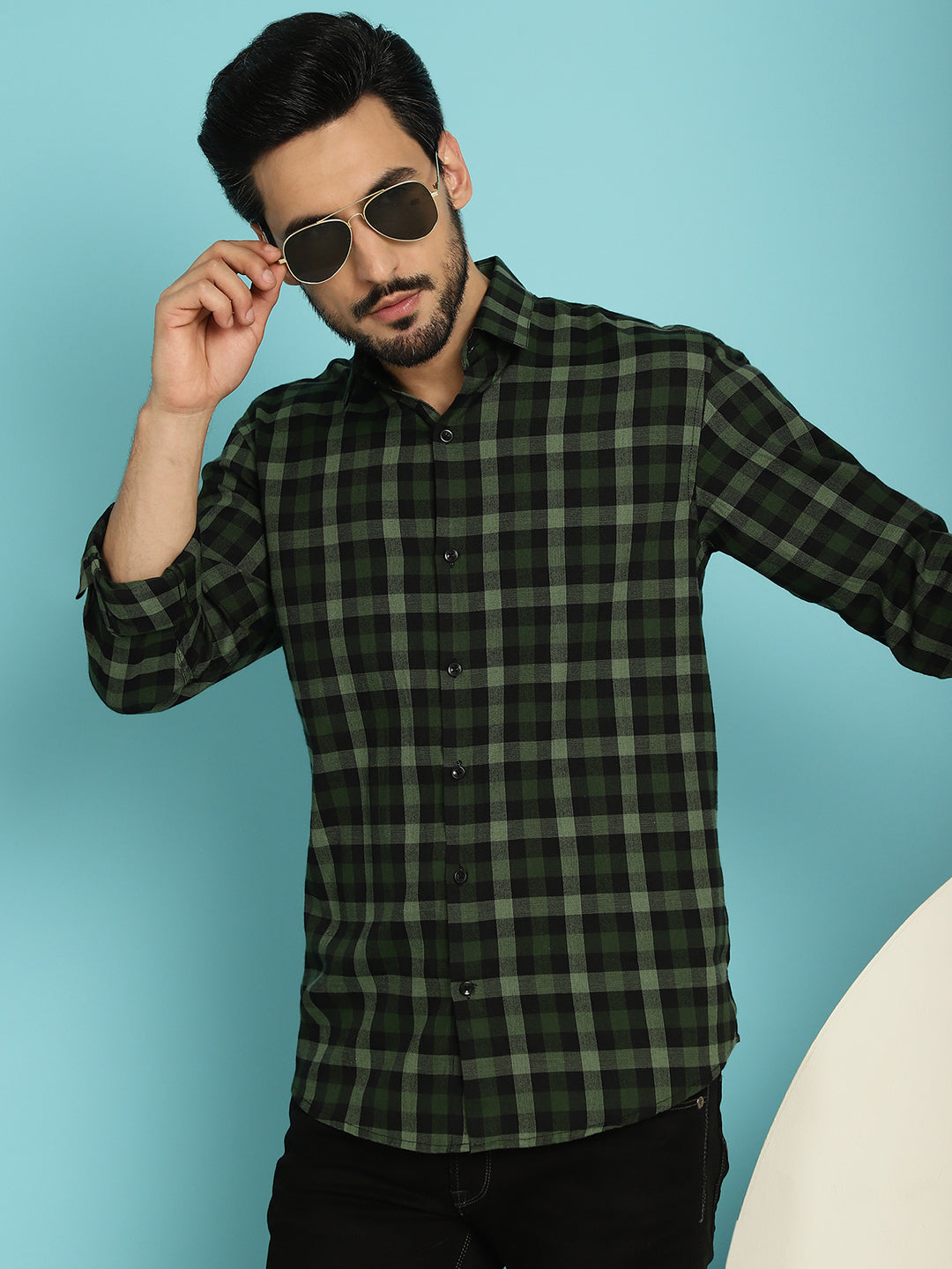 Indian Needle Men's Checked Casual Shirt - Olive