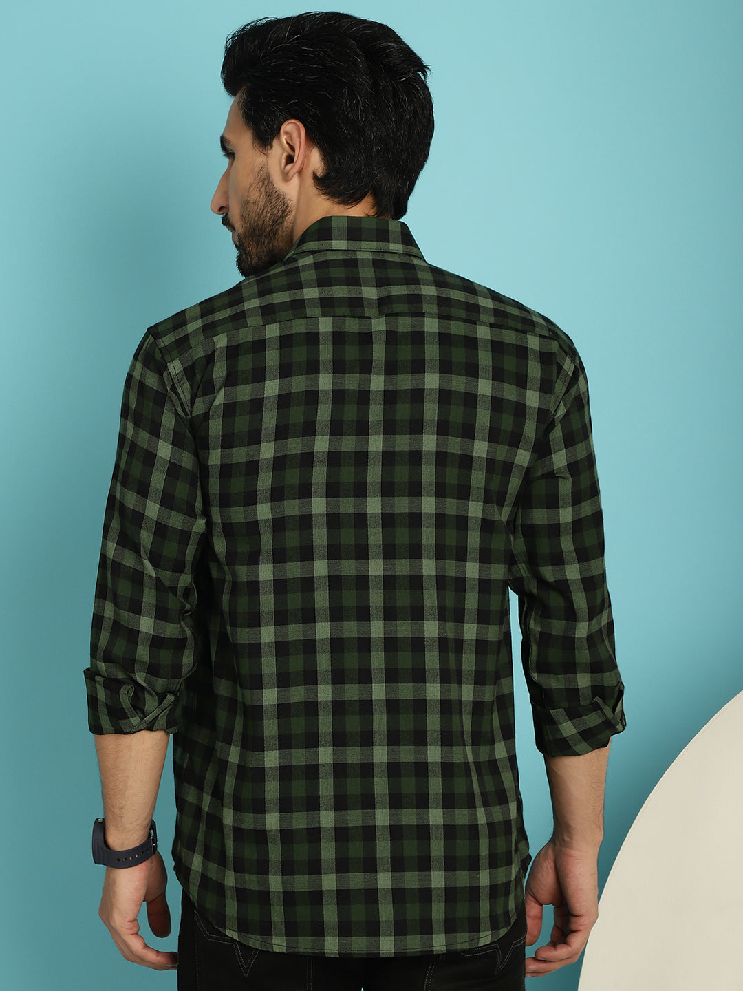 Indian Needle Men's Checked Casual Shirt - Olive