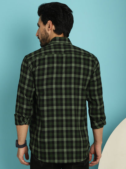 Indian Needle Men's Checked Casual Shirt - Olive