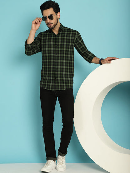 Indian Needle Men's Checked Casual Shirt - Olive