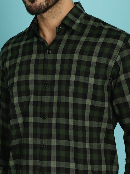 Indian Needle Men's Checked Casual Shirt - Olive