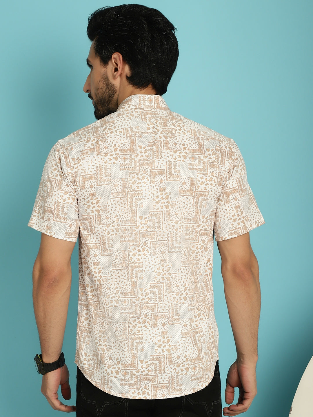Indian Needle Men's Printed Casual Shirt - Peach