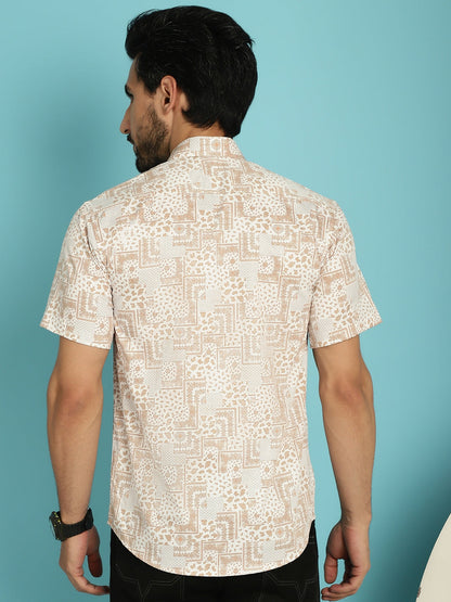 Indian Needle Men's Printed Casual Shirt - Peach