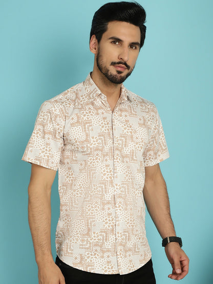 Indian Needle Men's Printed Casual Shirt - Peach
