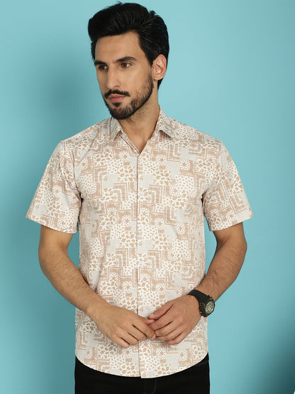Indian Needle Men's Printed Casual Shirt - Peach