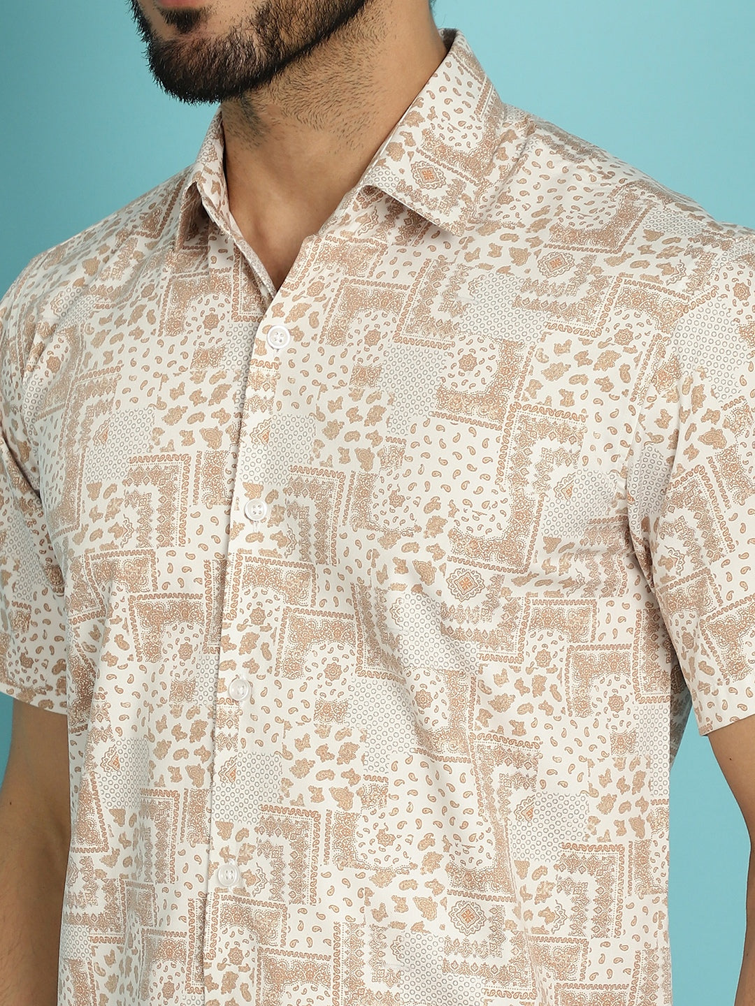 Indian Needle Men's Printed Casual Shirt - Peach