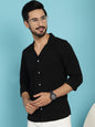 Indian Needle Men's Lapel Collar Casual Shirt - Black