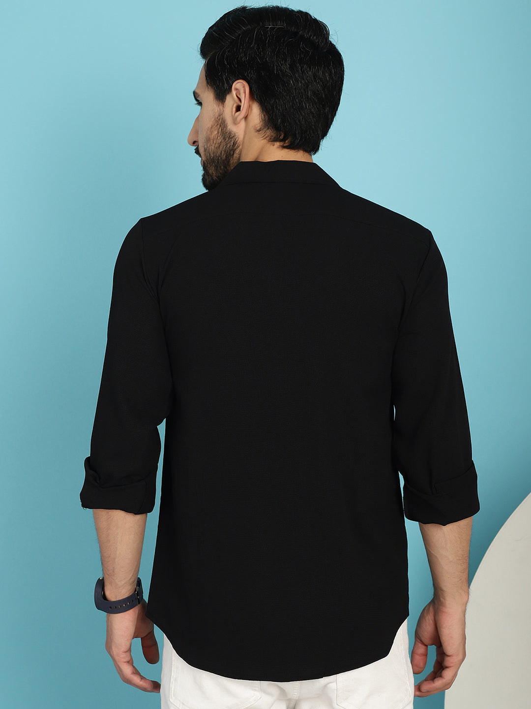 Indian Needle Men's Lapel Collar Casual Shirt - Black