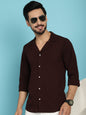 Indian Needle Men's Lapel Collar Casual Shirt - Coffee
