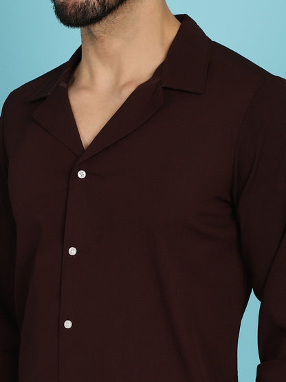 Indian Needle Men's Lapel Collar Casual Shirt - Coffee