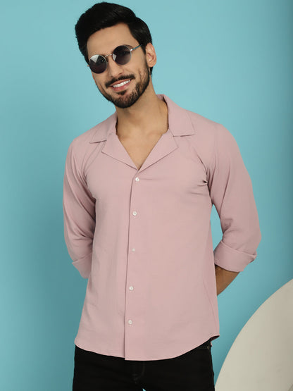 Indian Needle Men's Lapel Collar Casual Shirt - Magenta