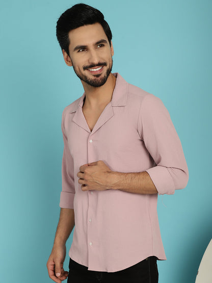 Indian Needle Men's Lapel Collar Casual Shirt - Magenta